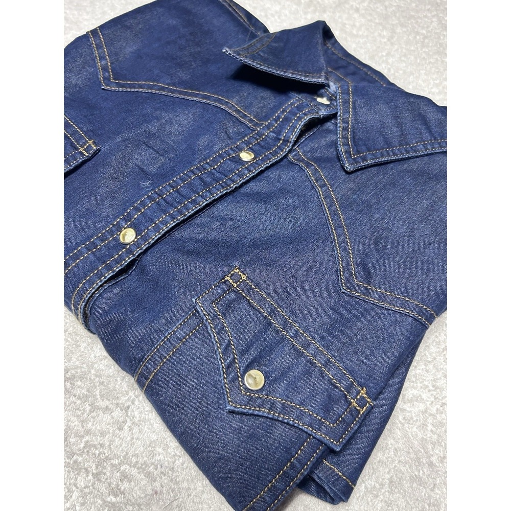 Men's Wrangler Dark Blue Denim Pearl Snap Shirt - Size Medium - Cowboy Western